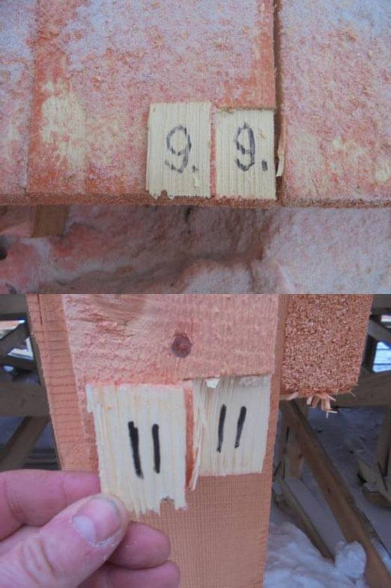 Места отбора образцов деревянных конструкций №9, 11