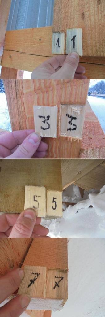 Места отбора образцов деревянных конструкций №1, 3, 5, 7